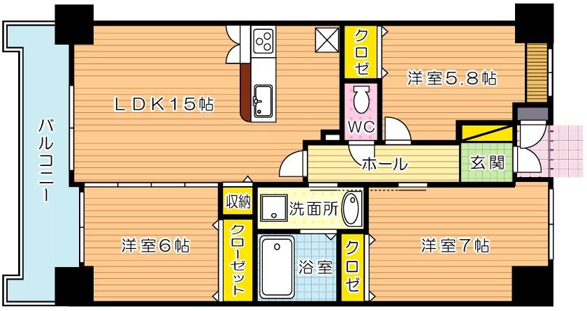 フォーストリングス 竪町(3LDK/6階)の間取り写真