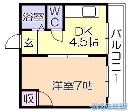 マロンハウス(1DK/2階)の間取り写真