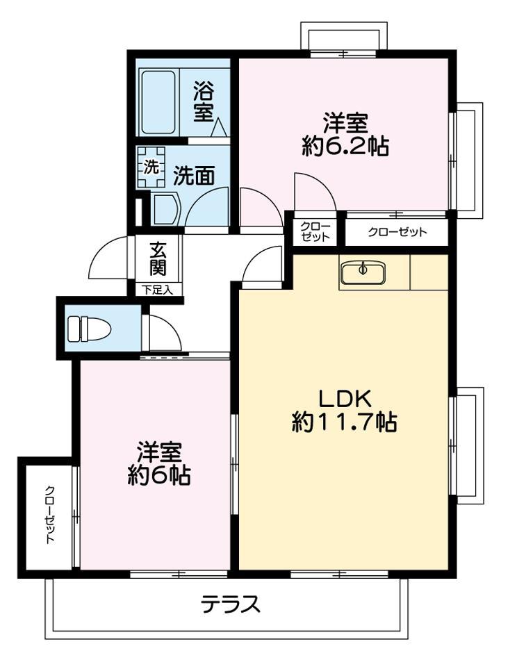 メゾン・ド・ボヌール(2LDK/1階)の間取り写真