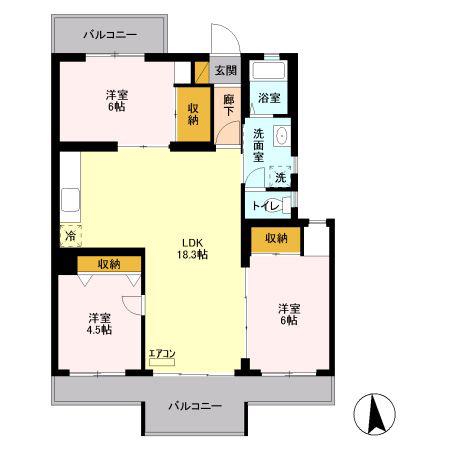 ハイツ南(3LDK/3階)の間取り写真
