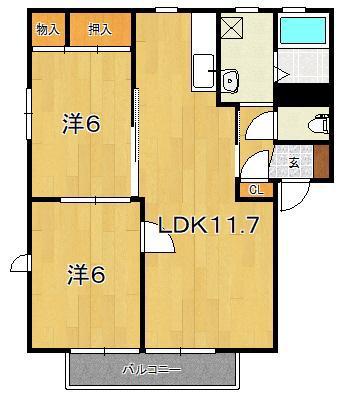 ルミエール蛍田B(2LDK/2階)の間取り写真
