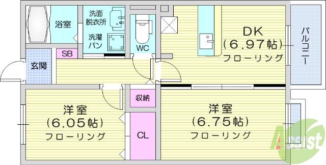 サニーセトル弐号館(2DK/3階)の間取り写真