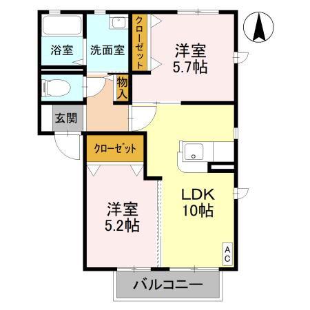 クレシェンテB(2LDK/1階)の間取り写真