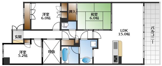 豊中ガーデンハウスホワイティルS棟(3LDK/2階)の間取り写真