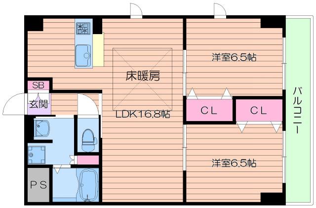 第1関根マンション(2LDK/8階)の間取り写真