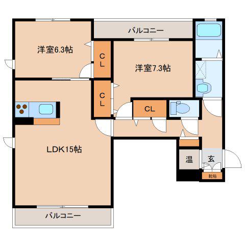 ホワイトヒルズ(2LDK/2階)の間取り写真