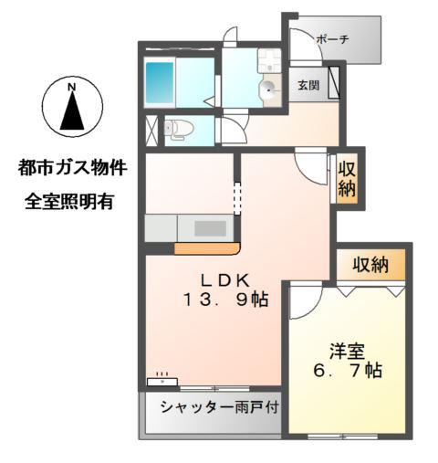 ラッキーハイム丹羽(1LDK/1階)の間取り写真