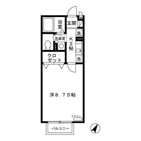 ルファール梶ヶ谷(1K/2階)の間取り写真
