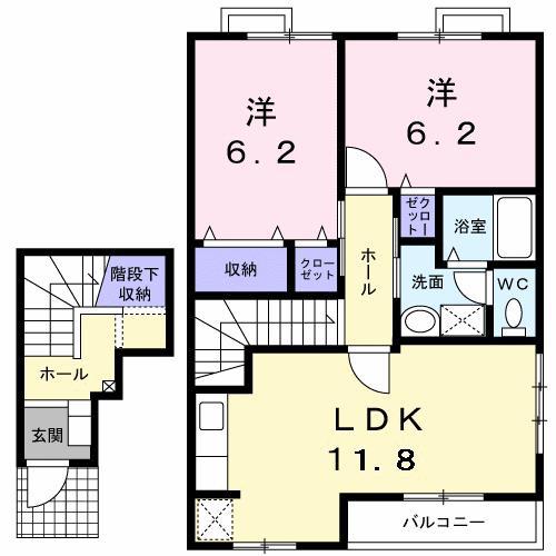 パラドール宮の森(2LDK/2階)の間取り写真