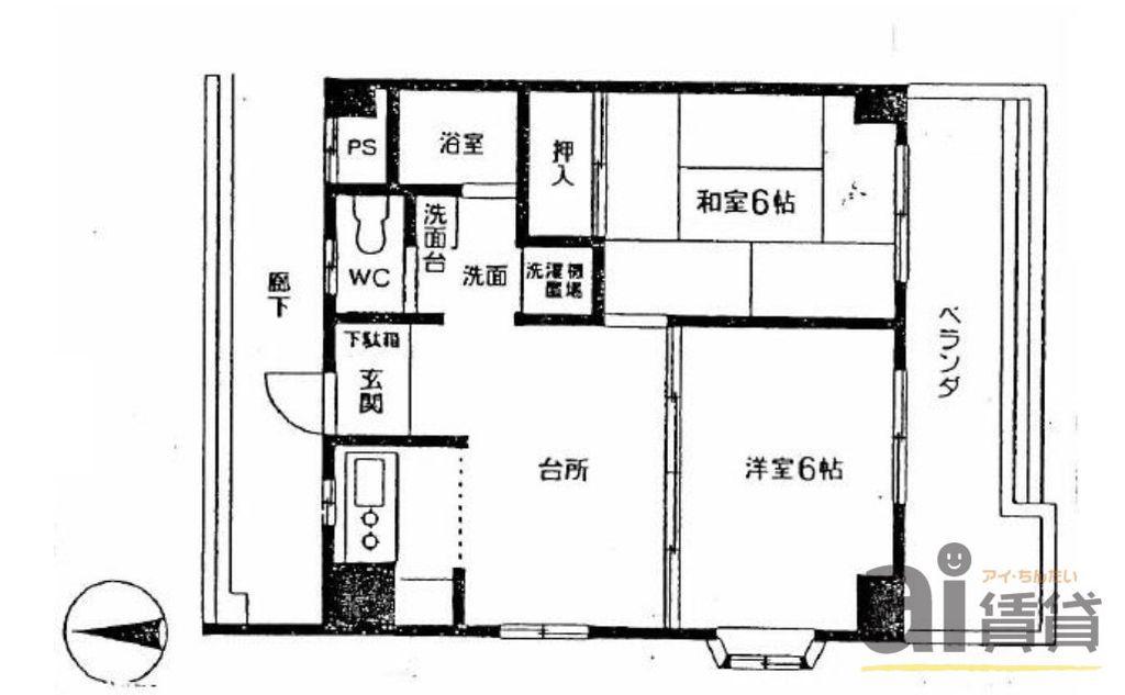 エスポアール川越(2DK/3階)の間取り写真