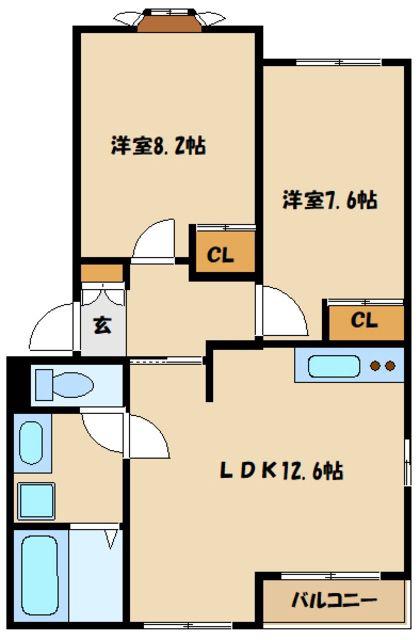 フォートヴィラII(2LDK/1階)の間取り写真
