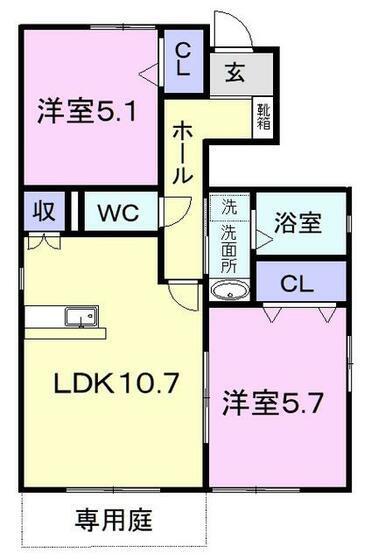 ローズスクエアD(2LDK/1階)の間取り写真