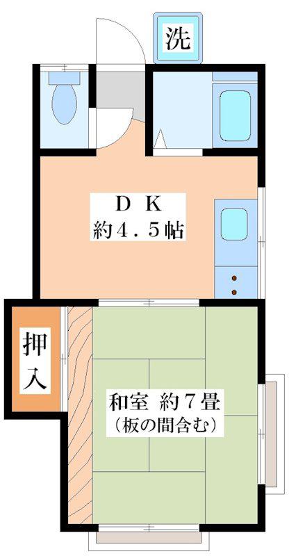 岡野ハイツ(1DK/2階)の間取り写真
