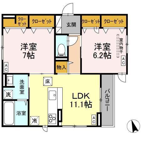 LUXE GRACIA 成田町(2LDK/1階)の間取り写真