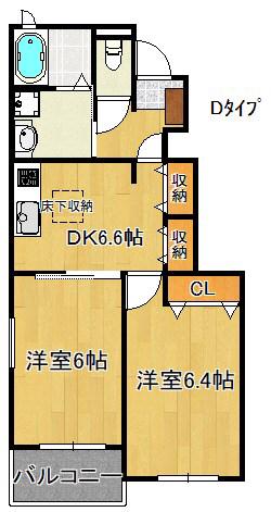 コスモスA棟B棟(2DK/1階)の間取り写真