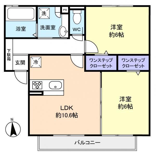 グランドゥールA(2LDK/1階)の間取り写真