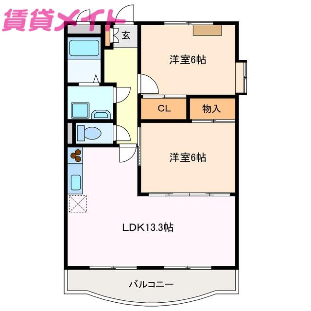 ベルテ白子(2LDK/2階)の間取り写真
