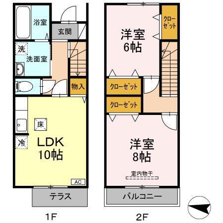 フォンドールI(2LDK/1階)の間取り写真