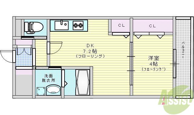 サンライズスター(1DK/2階)の間取り写真
