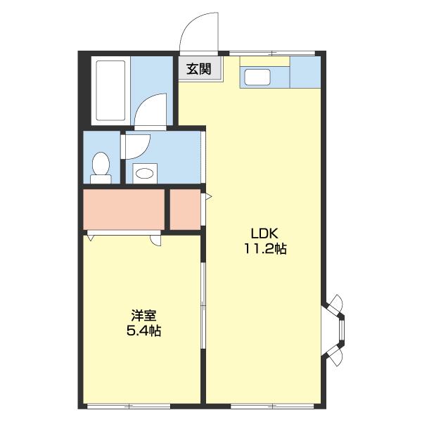 上松ハイツ(1LDK/1階)の間取り写真