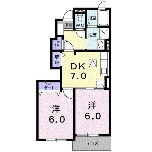 ウェルフェアA(2DK/1階)の間取り写真