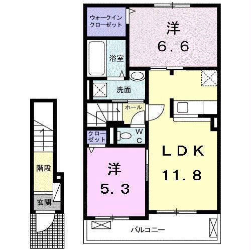ラグーン岸脇II(2LDK/2階)の間取り写真