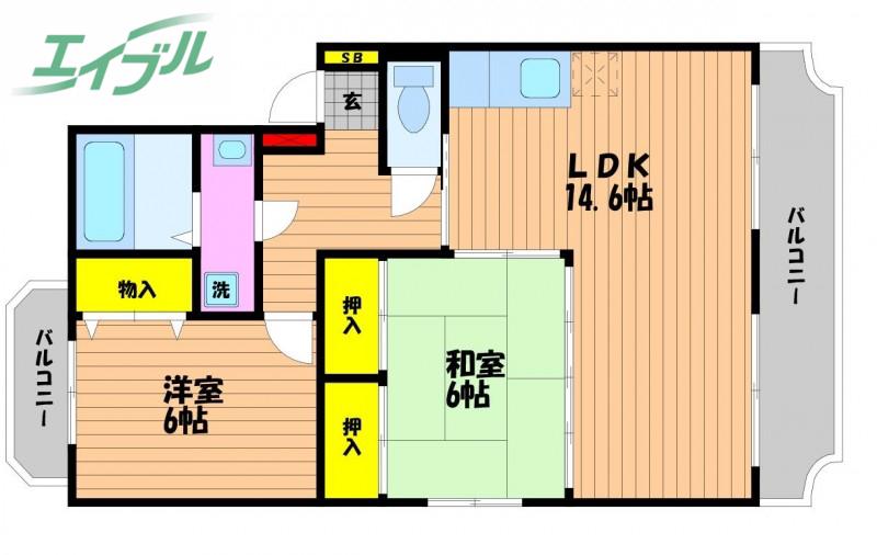 エスポワール(2LDK/2階)の間取り写真