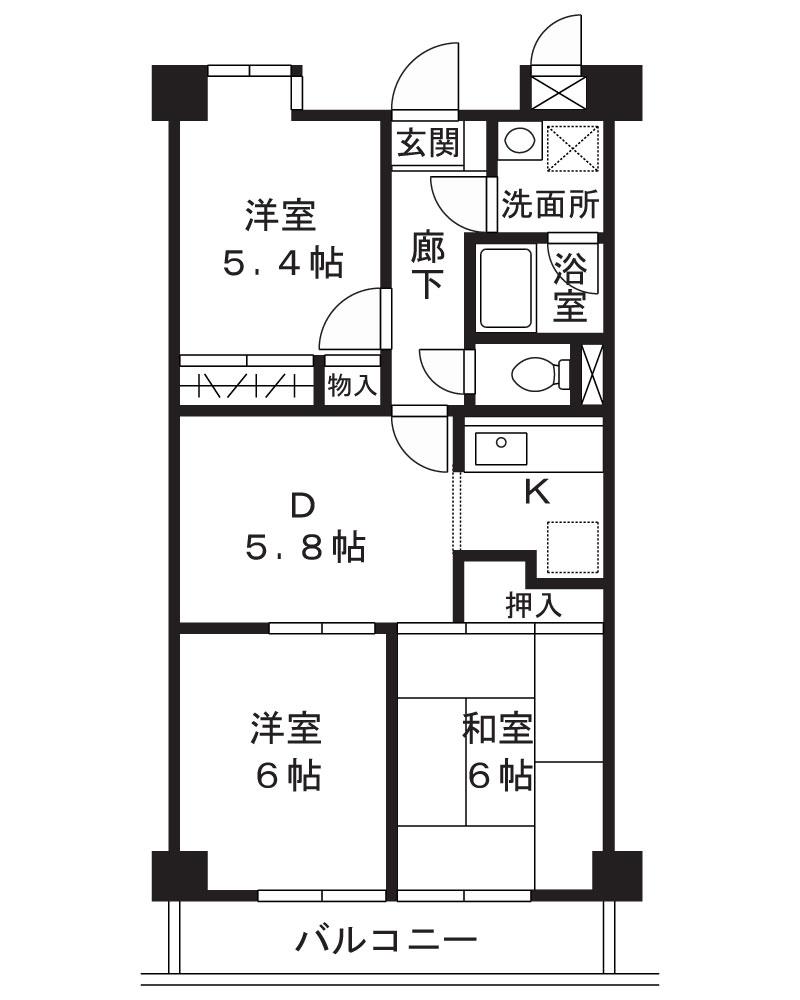 リーブル末長(3DK/3階)の間取り写真