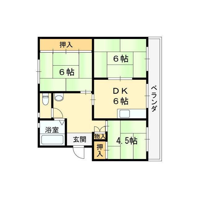 富田団地73号棟(3DK/5階)の間取り写真