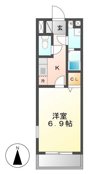 シャトー蓮池(1K/2階)の間取り写真