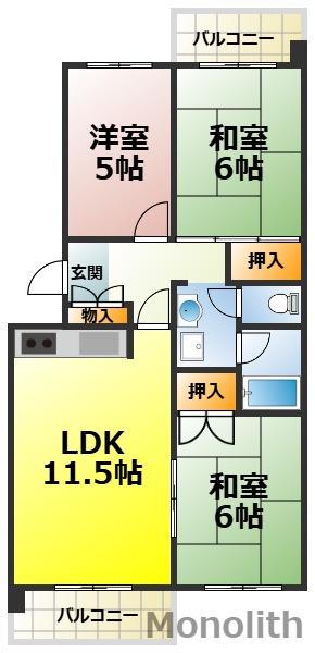 泉北鴨谷台3丁6号棟(3LDK/1階)の間取り写真