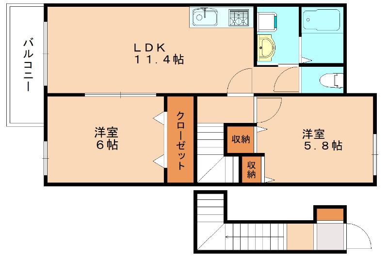 プルニエII(2LDK/2階)の間取り写真