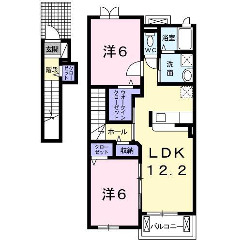 フォックス ヒルズ B(2LDK/2階)の間取り写真