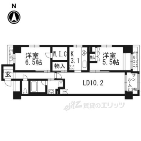 ロジュマン京都三条柳馬場(2LDK/2階)の間取り写真