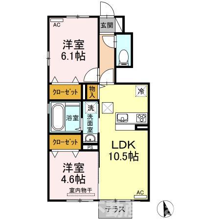 タウニー上ノ原(2LDK/1階)の間取り写真