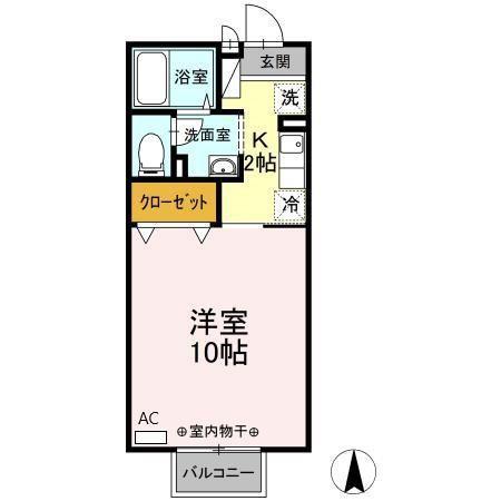 グランシャリオB(1K/2階)の間取り写真
