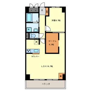 若草ハイツB棟(1LDK/7階)の間取り写真