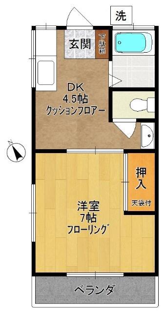 下島荘 D棟(1DK/2階)の間取り写真