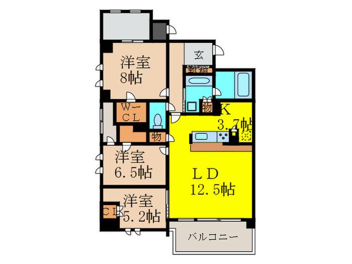 プラネソシエ御影山手イースト(3LDK/3階)の間取り写真