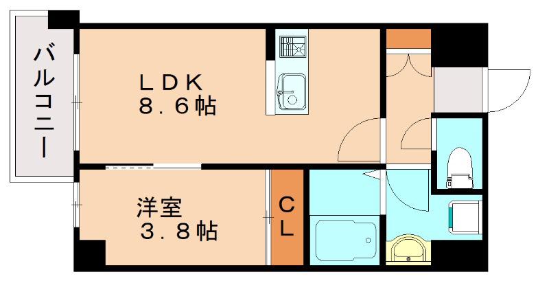ヴェルデ博多サウス(1LDK/3階)の間取り写真