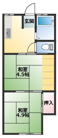 鈴木荘(2K/1階)の間取り写真