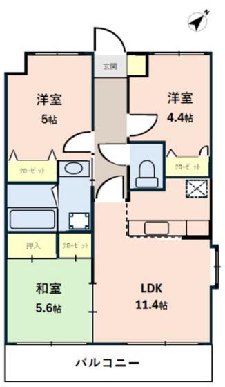 ソレイユ西条(3LDK/2階)の間取り写真