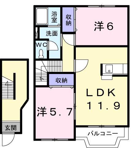 カーサ・エテルノA棟(2LDK/2階)の間取り写真