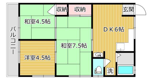 高槻グリーンハイツ(3DK/3階)の間取り写真