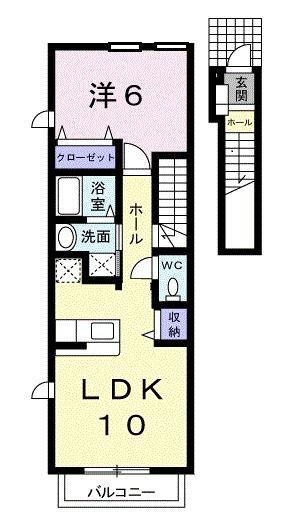 グリーンヴィラージュA棟(1LDK/2階)の間取り写真