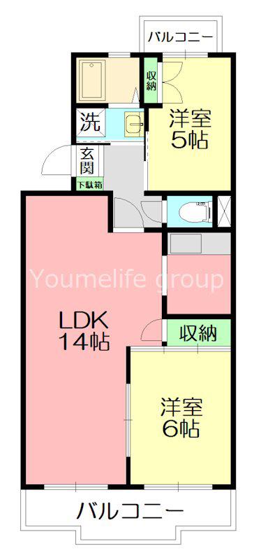 山王塚レジデンス(2LDK/1階)の間取り写真