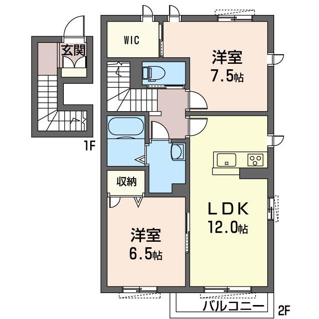 VIENTO(2LDK/2階)の間取り写真