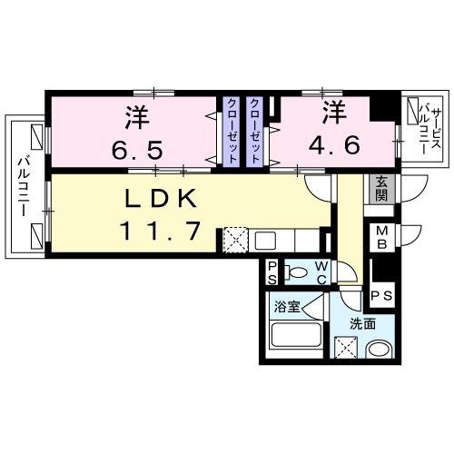 ユヌ ブリーズ 目黒(2LDK/1階)の間取り写真