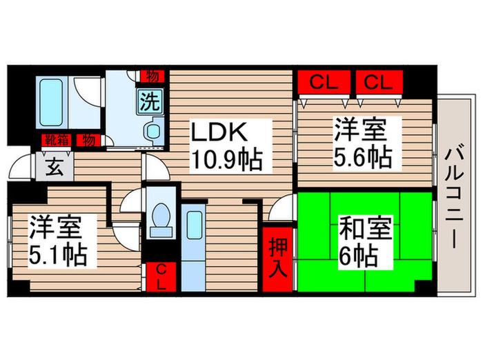 グロリオール里見弐番館(3LDK/4階)の間取り写真