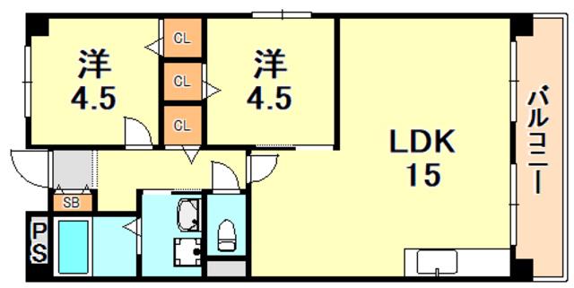 リバーサイドハイツ(2LDK/2階)の間取り写真
